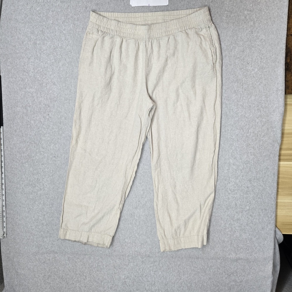 Old‎ Navy Women Pants XL Beige Linen Rayon Coastal Beach Wide Leg 27"